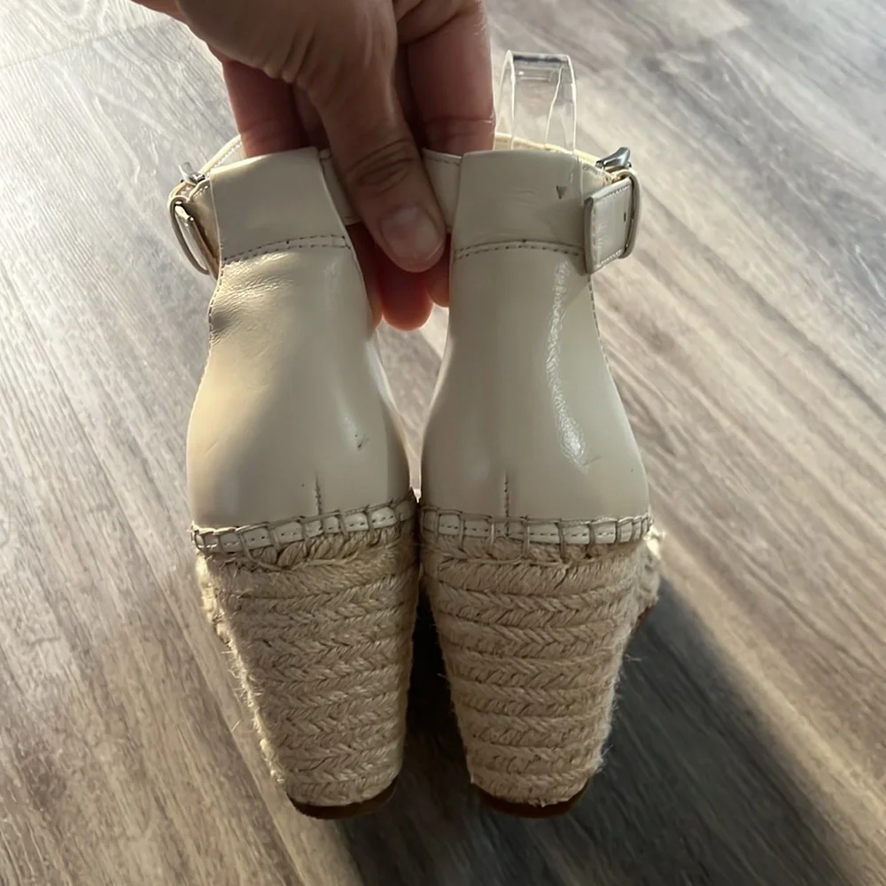 Vince Camuto Women’s Cream Strap   Wedge Espadrille Leather Sandals Size 10